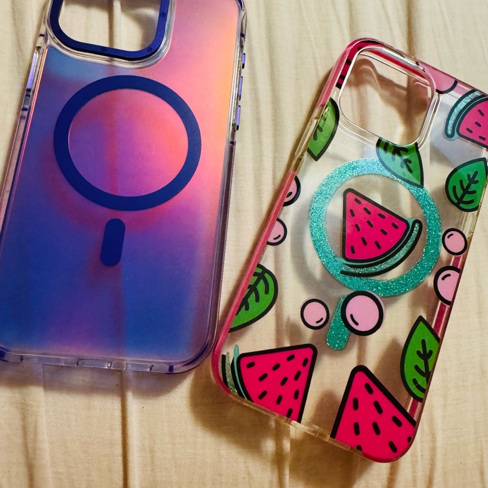 Stylish Phone Case Set - Watermelon and Holographic Design